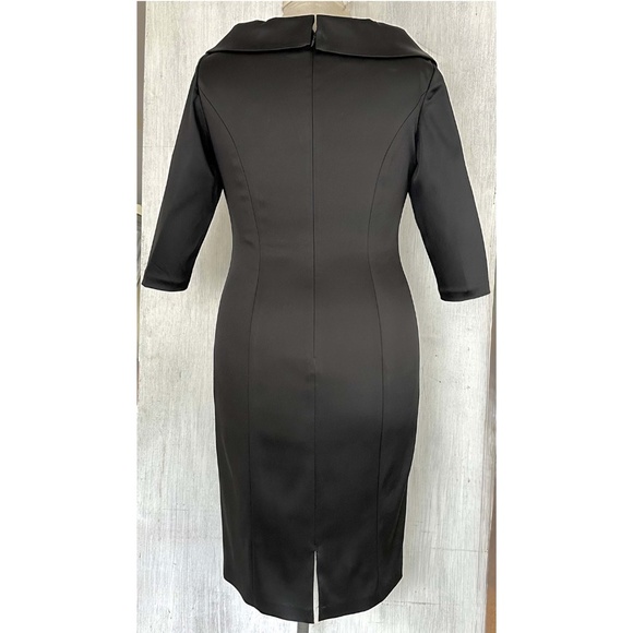 Kay Unger SZ 10 Black Satin Portrait Shawl Collar Half Sleeve Cocktail Dress EUC - Picture 4 of 9